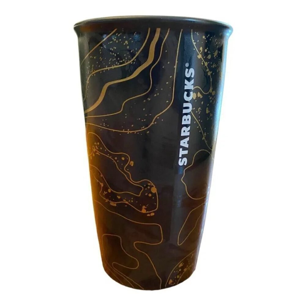 Starbucks 2018 Gold Sparkle Holiday Ceramic Travel Tumbler Mug/Cup